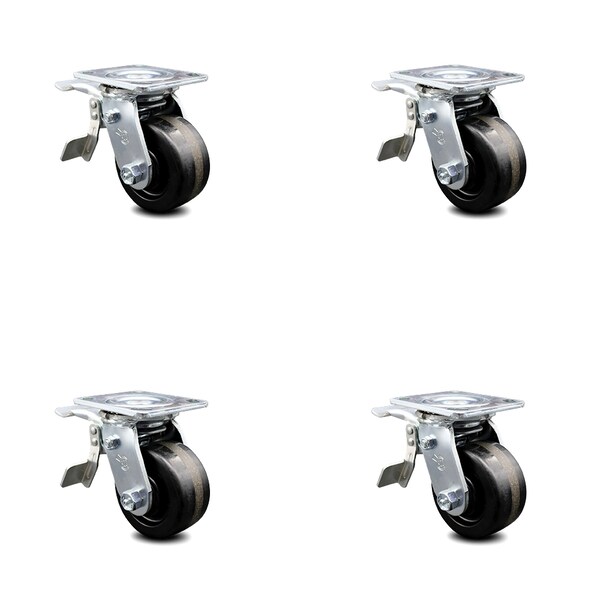 4 Inch Phenolic Caster Set with Roller Bearings and Total Lock Brakes SCC